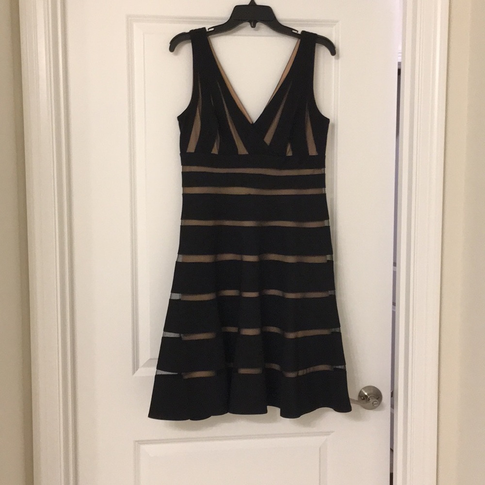 Black / Sheer Striped Cocktail Dress - NEW